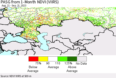 Russian Federation PASG from 1-Month NDVI (VIIRS) Thematic Map For 9/14/2023 - 9/21/2023