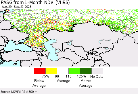 Russian Federation PASG from 1-Month NDVI (VIIRS) Thematic Map For 9/22/2023 - 9/29/2023