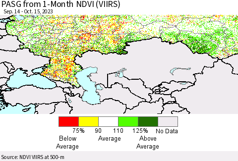 Russian Federation PASG from 1-Month NDVI (VIIRS) Thematic Map For 10/8/2023 - 10/15/2023