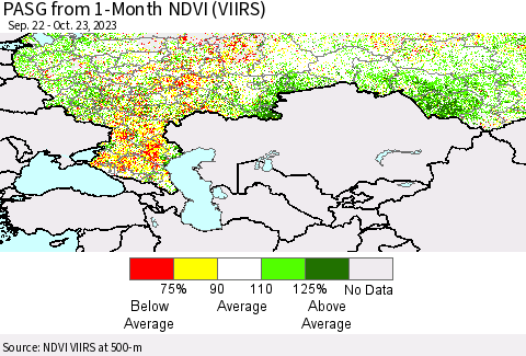 Russian Federation PASG from 1-Month NDVI (VIIRS) Thematic Map For 10/16/2023 - 10/23/2023