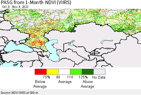 Russian Federation PASG from 1-Month NDVI (VIIRS) Thematic Map For 11/1/2023 - 11/8/2023