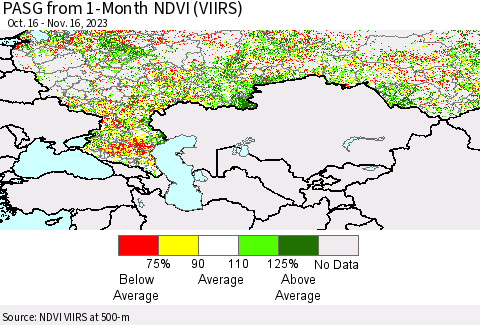 Russian Federation PASG from 1-Month NDVI (VIIRS) Thematic Map For 11/9/2023 - 11/16/2023