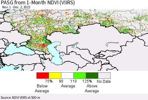 Russian Federation PASG from 1-Month NDVI (VIIRS) Thematic Map For 11/25/2023 - 12/2/2023