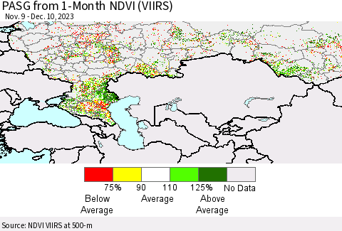 Russian Federation PASG from 1-Month NDVI (VIIRS) Thematic Map For 12/3/2023 - 12/10/2023