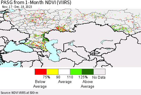 Russian Federation PASG from 1-Month NDVI (VIIRS) Thematic Map For 12/11/2023 - 12/18/2023