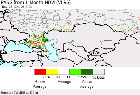 Russian Federation PASG from 1-Month NDVI (VIIRS) Thematic Map For 12/19/2023 - 12/26/2023