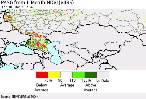 Russian Federation PASG from 1-Month NDVI (VIIRS) Thematic Map For 3/13/2024 - 3/20/2024