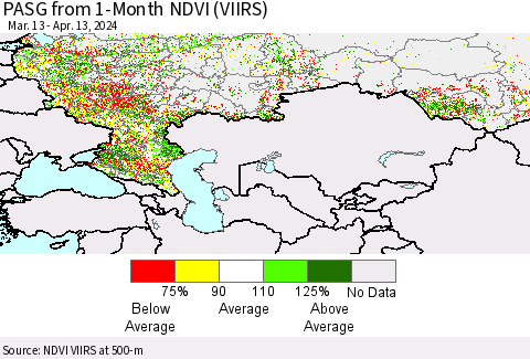 Russian Federation PASG from 1-Month NDVI (VIIRS) Thematic Map For 4/6/2024 - 4/13/2024