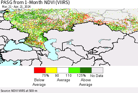 Russian Federation PASG from 1-Month NDVI (VIIRS) Thematic Map For 4/14/2024 - 4/21/2024