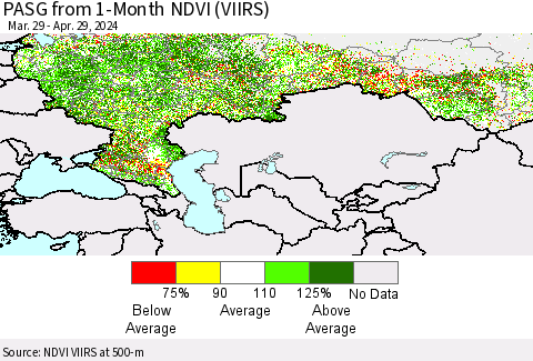 Russian Federation PASG from 1-Month NDVI (VIIRS) Thematic Map For 4/22/2024 - 4/29/2024