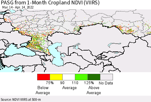 Russian Federation PASG from 1-Month Cropland NDVI (VIIRS) Thematic Map For 4/7/2022 - 4/14/2022