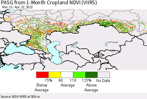 Russian Federation PASG from 1-Month Cropland NDVI (VIIRS) Thematic Map For 4/15/2022 - 4/22/2022