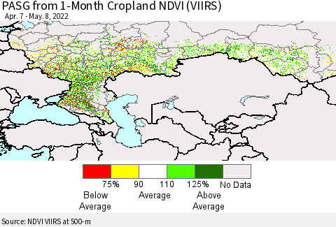 Russian Federation PASG from 1-Month Cropland NDVI (VIIRS) Thematic Map For 5/1/2022 - 5/8/2022