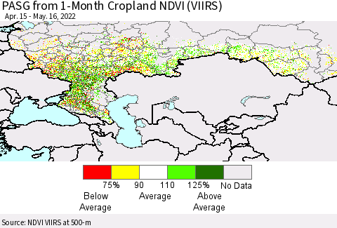 Russian Federation PASG from 1-Month Cropland NDVI (VIIRS) Thematic Map For 5/9/2022 - 5/16/2022