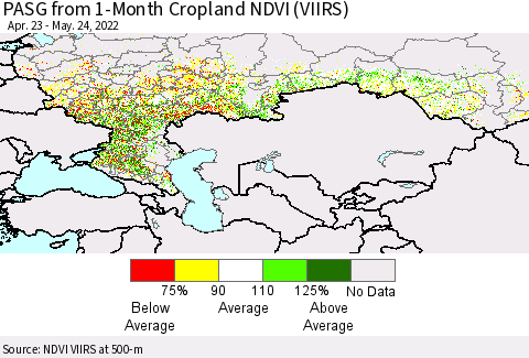 Russian Federation PASG from 1-Month Cropland NDVI (VIIRS) Thematic Map For 5/17/2022 - 5/24/2022