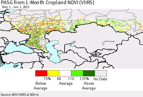 Russian Federation PASG from 1-Month Cropland NDVI (VIIRS) Thematic Map For 5/25/2022 - 6/1/2022
