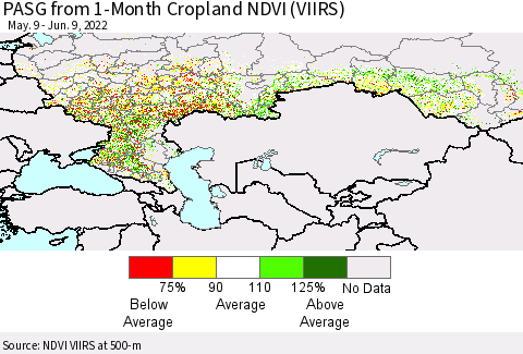 Russian Federation PASG from 1-Month Cropland NDVI (VIIRS) Thematic Map For 6/2/2022 - 6/9/2022