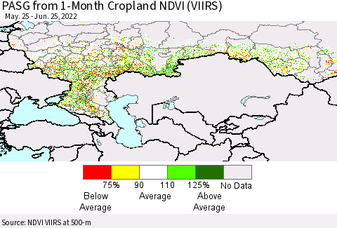 Russian Federation PASG from 1-Month Cropland NDVI (VIIRS) Thematic Map For 6/18/2022 - 6/25/2022