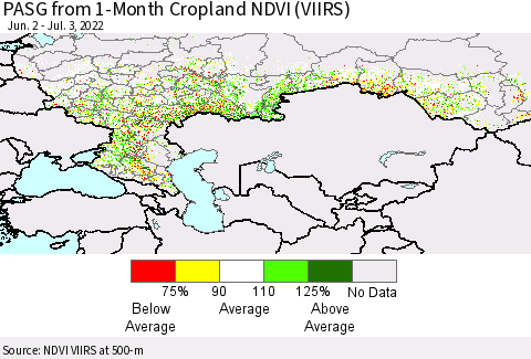 Russian Federation PASG from 1-Month Cropland NDVI (VIIRS) Thematic Map For 6/26/2022 - 7/3/2022
