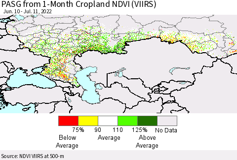 Russian Federation PASG from 1-Month Cropland NDVI (VIIRS) Thematic Map For 7/4/2022 - 7/11/2022