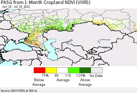 Russian Federation PASG from 1-Month Cropland NDVI (VIIRS) Thematic Map For 7/12/2022 - 7/19/2022
