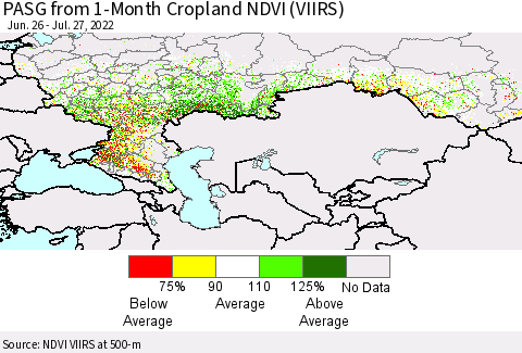 Russian Federation PASG from 1-Month Cropland NDVI (VIIRS) Thematic Map For 7/20/2022 - 7/27/2022