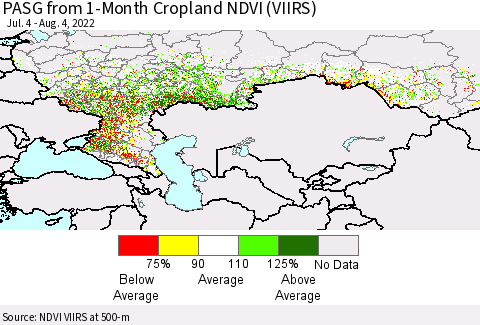 Russian Federation PASG from 1-Month Cropland NDVI (VIIRS) Thematic Map For 7/28/2022 - 8/4/2022