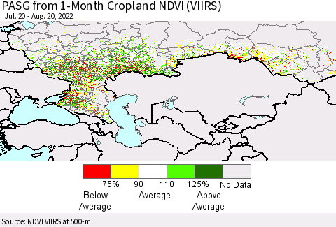 Russian Federation PASG from 1-Month Cropland NDVI (VIIRS) Thematic Map For 8/13/2022 - 8/20/2022
