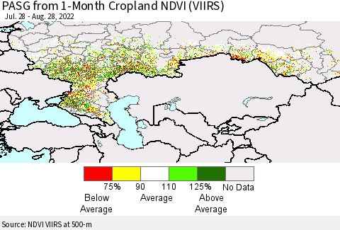 Russian Federation PASG from 1-Month Cropland NDVI (VIIRS) Thematic Map For 8/21/2022 - 8/28/2022