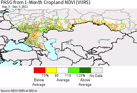 Russian Federation PASG from 1-Month Cropland NDVI (VIIRS) Thematic Map For 8/29/2022 - 9/5/2022