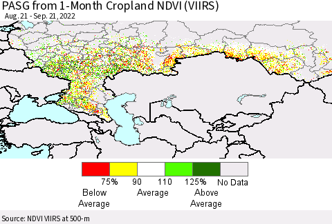 Russian Federation PASG from 1-Month Cropland NDVI (VIIRS) Thematic Map For 9/14/2022 - 9/21/2022