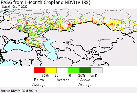 Russian Federation PASG from 1-Month Cropland NDVI (VIIRS) Thematic Map For 9/30/2022 - 10/7/2022