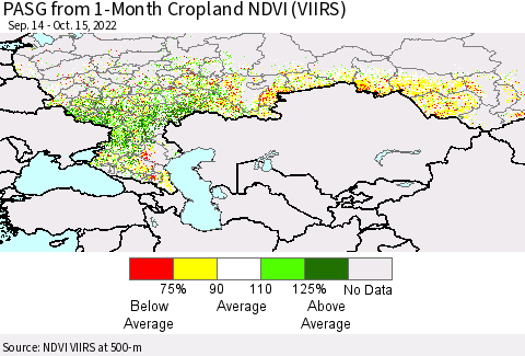 Russian Federation PASG from 1-Month Cropland NDVI (VIIRS) Thematic Map For 10/8/2022 - 10/15/2022
