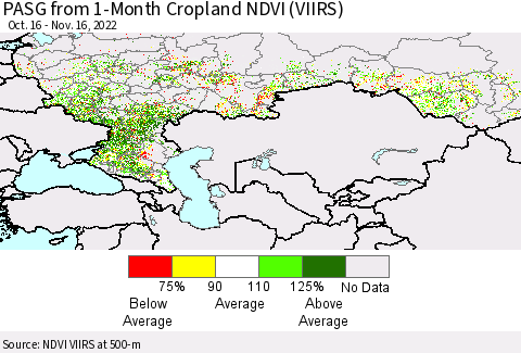 Russian Federation PASG from 1-Month Cropland NDVI (VIIRS) Thematic Map For 11/9/2022 - 11/16/2022