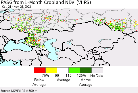Russian Federation PASG from 1-Month Cropland NDVI (VIIRS) Thematic Map For 11/17/2022 - 11/24/2022