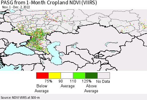 Russian Federation PASG from 1-Month Cropland NDVI (VIIRS) Thematic Map For 11/25/2022 - 12/2/2022