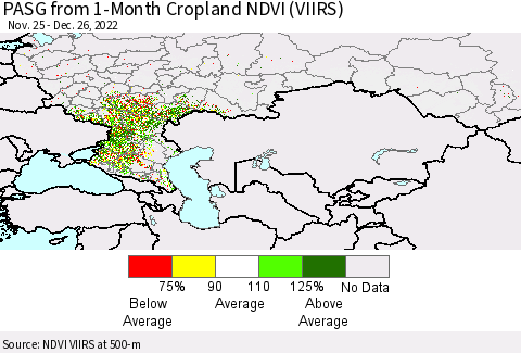 Russian Federation PASG from 1-Month Cropland NDVI (VIIRS) Thematic Map For 12/19/2022 - 12/26/2022