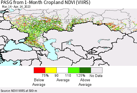 Russian Federation PASG from 1-Month Cropland NDVI (VIIRS) Thematic Map For 4/7/2023 - 4/14/2023