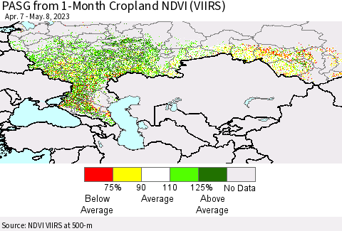 Russian Federation PASG from 1-Month Cropland NDVI (VIIRS) Thematic Map For 5/1/2023 - 5/8/2023