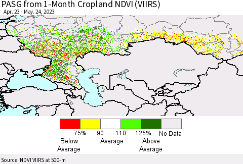 Russian Federation PASG from 1-Month Cropland NDVI (VIIRS) Thematic Map For 5/17/2023 - 5/24/2023