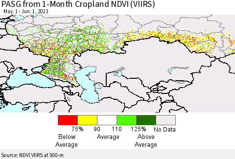 Russian Federation PASG from 1-Month Cropland NDVI (VIIRS) Thematic Map For 5/25/2023 - 6/1/2023