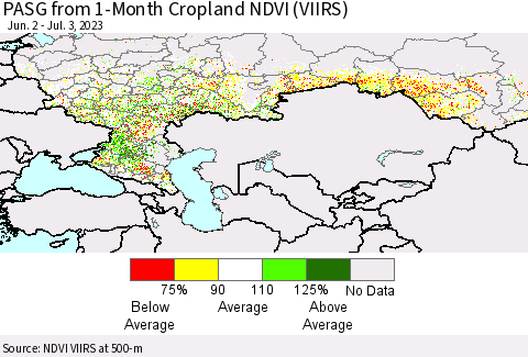 Russian Federation PASG from 1-Month Cropland NDVI (VIIRS) Thematic Map For 6/26/2023 - 7/3/2023