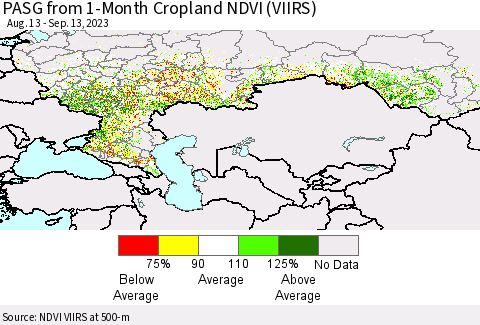 Russian Federation PASG from 1-Month Cropland NDVI (VIIRS) Thematic Map For 9/6/2023 - 9/13/2023