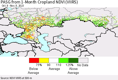 Russian Federation PASG from 1-Month Cropland NDVI (VIIRS) Thematic Map For 11/1/2023 - 11/8/2023