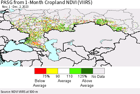 Russian Federation PASG from 1-Month Cropland NDVI (VIIRS) Thematic Map For 11/25/2023 - 12/2/2023