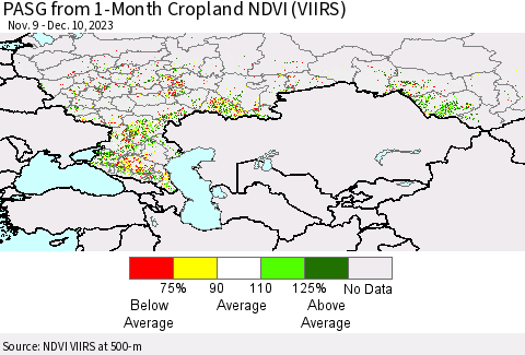 Russian Federation PASG from 1-Month Cropland NDVI (VIIRS) Thematic Map For 12/3/2023 - 12/10/2023