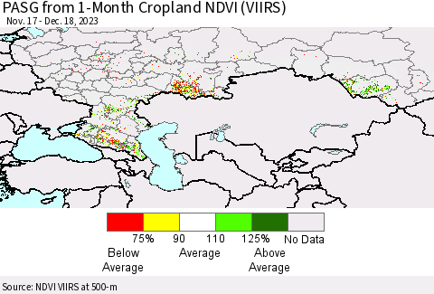 Russian Federation PASG from 1-Month Cropland NDVI (VIIRS) Thematic Map For 12/11/2023 - 12/18/2023