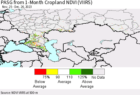 Russian Federation PASG from 1-Month Cropland NDVI (VIIRS) Thematic Map For 12/19/2023 - 12/26/2023
