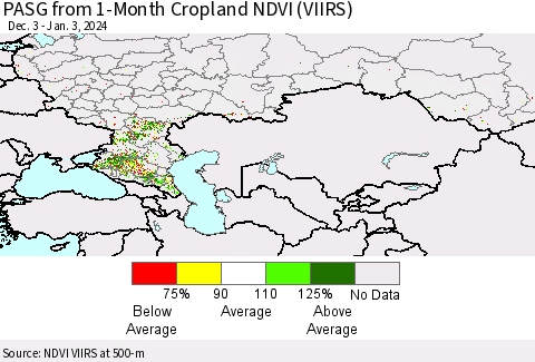Russian Federation PASG from 1-Month Cropland NDVI (VIIRS) Thematic Map For 12/27/2023 - 1/3/2024