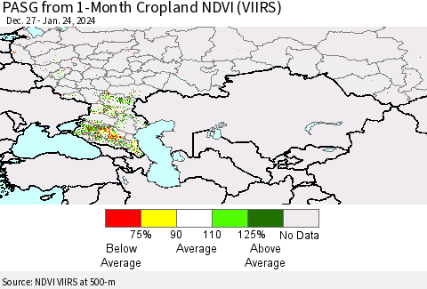 Russian Federation PASG from 1-Month Cropland NDVI (VIIRS) Thematic Map For 1/17/2024 - 1/24/2024